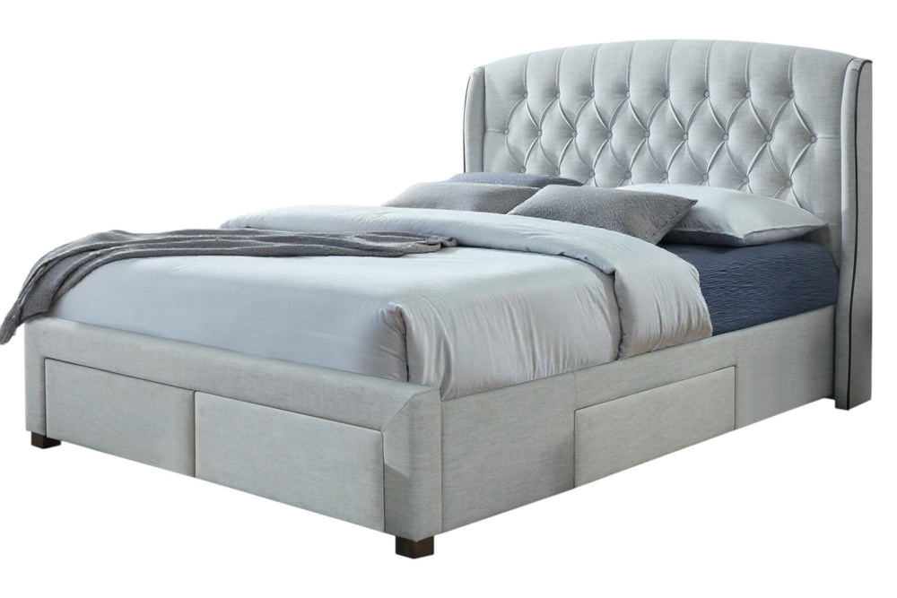 Homeroots Gray King Tufted Upholstered Bed Frame With Three Drawers  Solid Wood,Fabric 489534