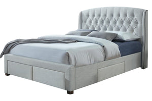 Homeroots Gray King Tufted Upholstered Bed Frame With Three Drawers  Solid Wood,Fabric 489534
