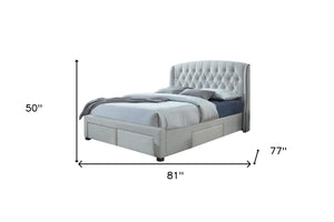 Homeroots Gray King Tufted Upholstered Bed Frame With Three Drawers  Solid Wood,Fabric 489534