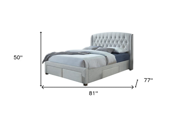 Homeroots Gray King Tufted Upholstered Bed Frame With Three Drawers  Solid Wood,Fabric 489534
