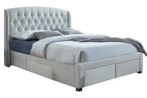 Homeroots Gray King Tufted Upholstered Bed Frame With Three Drawers  Solid Wood,Fabric 489534