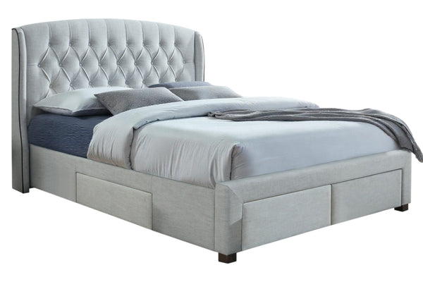 Homeroots Gray King Tufted Upholstered Bed Frame With Three Drawers  Solid Wood,Fabric 489534