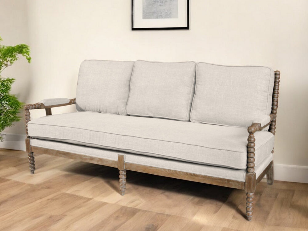 Homeroots 75" Ivory Linen Blend Sofa With Brown Legs   489535