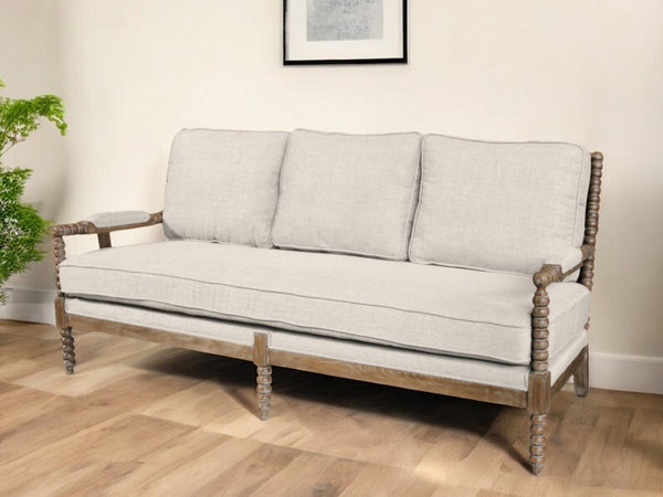 Homeroots 75" Ivory Linen Blend Sofa With Brown Legs   489535