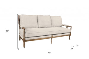 Homeroots 75" Ivory Linen Blend Sofa With Brown Legs   489535