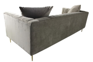 Homeroots 90" Gray Brown Velvet Sofa And Toss Pillows With Gold Legs   489536