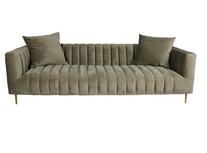 Homeroots 90" Gray Brown Velvet Sofa And Toss Pillows With Gold Legs   489536