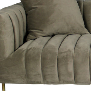 Homeroots 90" Gray Brown Velvet Sofa And Toss Pillows With Gold Legs   489536
