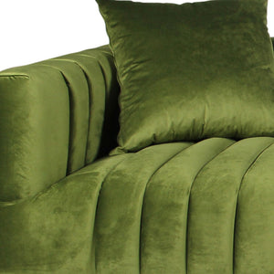 Homeroots 90" Olive Green Velvet Sofa And Toss Pillows With Gold Legs   489537