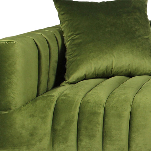 Homeroots 90" Olive Green Velvet Sofa And Toss Pillows With Gold Legs   489537