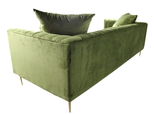 Homeroots 90" Olive Green Velvet Sofa And Toss Pillows With Gold Legs   489537
