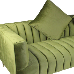 Homeroots 90" Olive Green Velvet Sofa And Toss Pillows With Gold Legs   489537