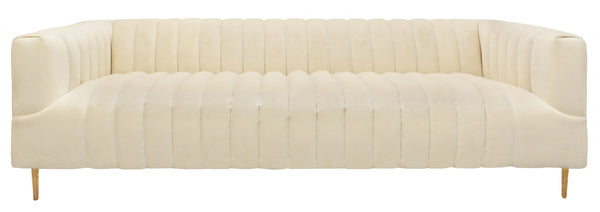 Homeroots 90" Ivory Velvet Sofa And Toss Pillows With Gold Legs   489538
