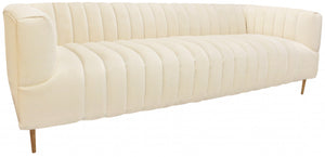 Homeroots 90" Ivory Velvet Sofa And Toss Pillows With Gold Legs   489538