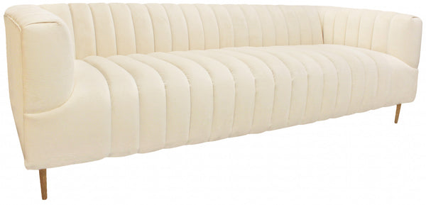 Homeroots 90" Ivory Velvet Sofa And Toss Pillows With Gold Legs   489538