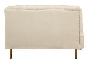 Homeroots 90" Ivory Velvet Sofa And Toss Pillows With Gold Legs   489538