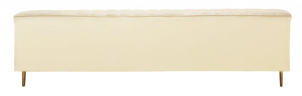 Homeroots 90" Ivory Velvet Sofa And Toss Pillows With Gold Legs   489538