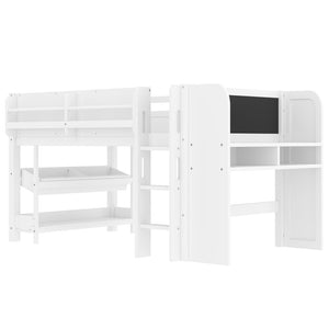 English Elm Twin Low Loft Bed Solid Pine Frame Kids Study Desk Blackboard Storage White W1580S00297