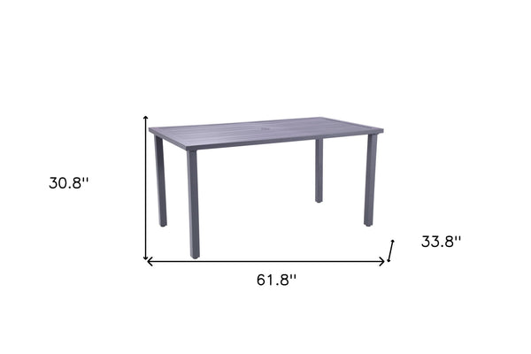 Homeroots 62" Black Metal Outdoor Dining Table With Umbrella Hole  Aluminum 489540