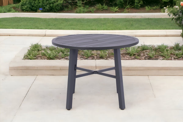 Homeroots 42" Black Rounded Metal Outdoor Dining Table With Umbrella Hole  Aluminum 489541