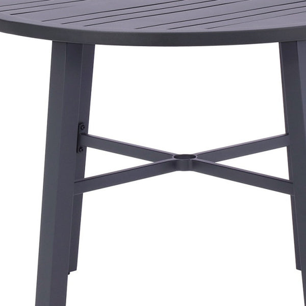 Homeroots 42" Black Rounded Metal Outdoor Dining Table With Umbrella Hole  Aluminum 489541