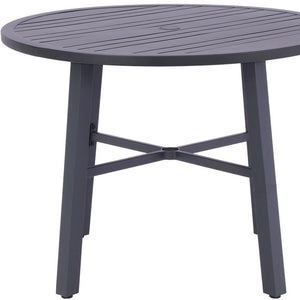Homeroots 42" Black Rounded Metal Outdoor Dining Table With Umbrella Hole  Aluminum 489541