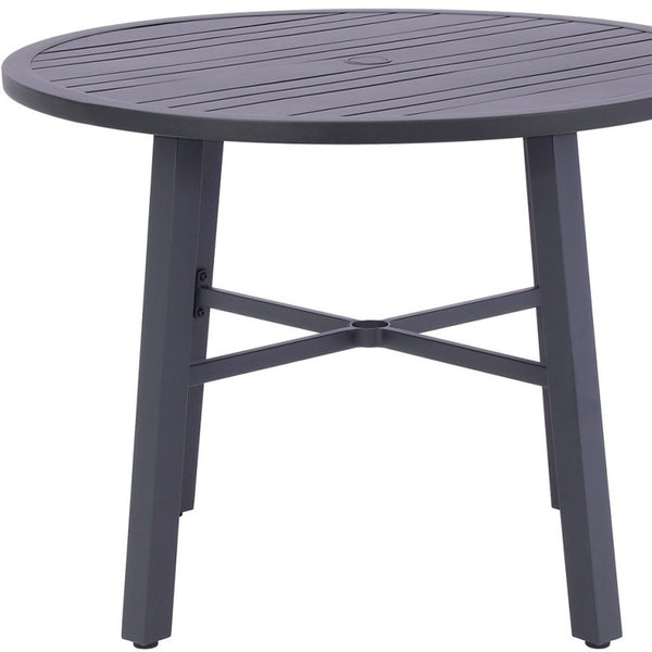 Homeroots 42" Black Rounded Metal Outdoor Dining Table With Umbrella Hole  Aluminum 489541