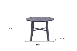 Homeroots 42" Black Rounded Metal Outdoor Dining Table With Umbrella Hole  Aluminum 489541