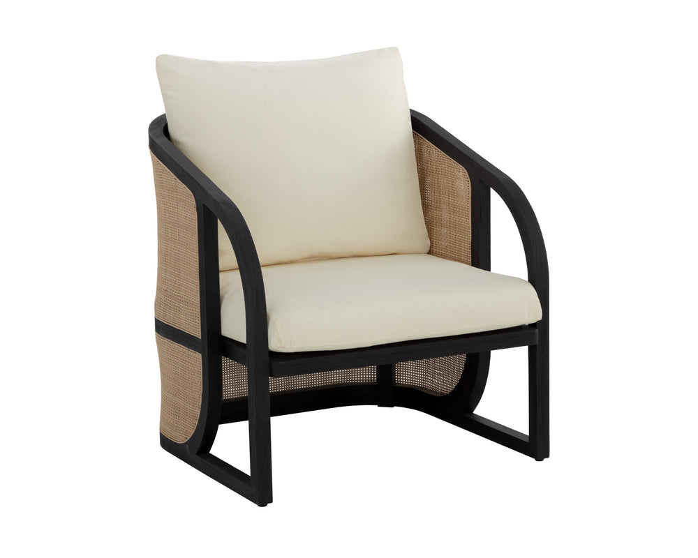 Sunpan Palermo Lounge Chair - Stylish Outdoor Comfort with Durable Wicker, Teak Wood, and Quick-Dry Cushions Charcoal / Stinson Cream