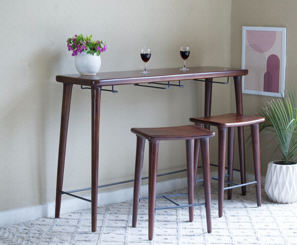 Homeroots Set Of Three Brown Solid Wood Counter Height Bar Table And Chairs  Mango Wood 489542