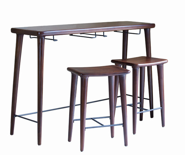 Homeroots Set Of Three Brown Solid Wood Counter Height Bar Table And Chairs  Mango Wood 489542