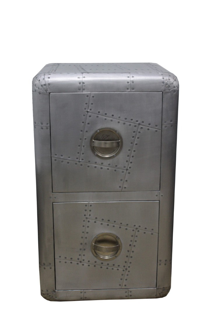 HomeRoots 32 Inch Silver Aluminum Aviator Style Two Drawer Office Filing Cabinet with Metal Hardware 489543