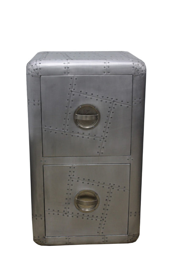 HomeRoots 32 Inch Silver Aluminum Aviator Style Two Drawer Office Filing Cabinet with Metal Hardware 489543