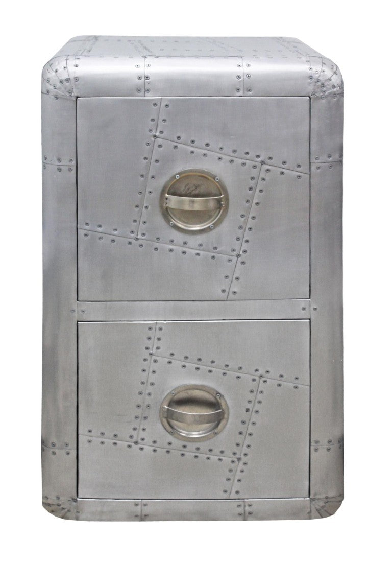 HomeRoots 32 Inch Silver Aluminum Aviator Style Two Drawer Office Filing Cabinet with Metal Hardware 489543