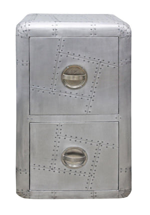 32 Inch Silver Aluminum Aviator Style Two Drawer Office Filing Cabinet with Metal Hardware