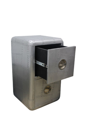 32 Inch Silver Aluminum Aviator Style Two Drawer Office Filing Cabinet with Metal Hardware