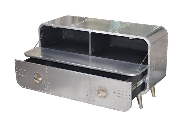 Homeroots 44" Silver Aluminum Enclosed Storage Tv Stand - Stylish Aviator Design For Living Room & Office Use  Aluminum 489549