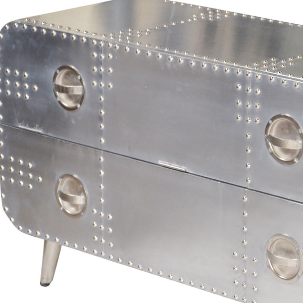 Homeroots 44" Silver Aluminum Enclosed Storage Tv Stand - Stylish Aviator Design For Living Room & Office Use  Aluminum 489549