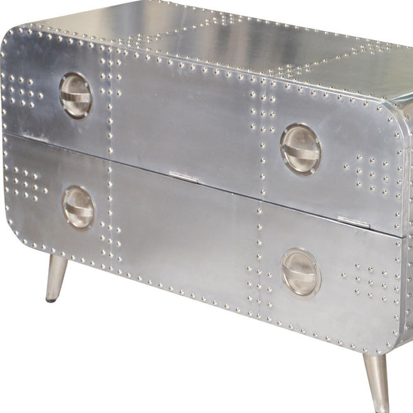 Homeroots 44" Silver Aluminum Enclosed Storage Tv Stand - Stylish Aviator Design For Living Room & Office Use  Aluminum 489549