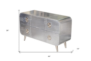 Homeroots 44" Silver Aluminum Enclosed Storage Tv Stand - Stylish Aviator Design For Living Room & Office Use  Aluminum 489549