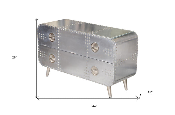 Homeroots 44" Silver Aluminum Enclosed Storage Tv Stand - Stylish Aviator Design For Living Room & Office Use  Aluminum 489549