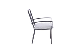 Homeroots Set Of Two Stylish Dark Gray Aluminum Stacking Dining Chairs With Light Gray Cushions For Outdoors  Aluminium 489550