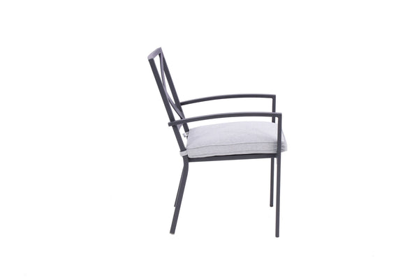 Homeroots Set Of Two Stylish Dark Gray Aluminum Stacking Dining Chairs With Light Gray Cushions For Outdoors  Aluminium 489550