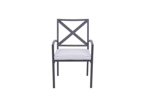 Homeroots Set Of Two Stylish Dark Gray Aluminum Stacking Dining Chairs With Light Gray Cushions For Outdoors  Aluminium 489550