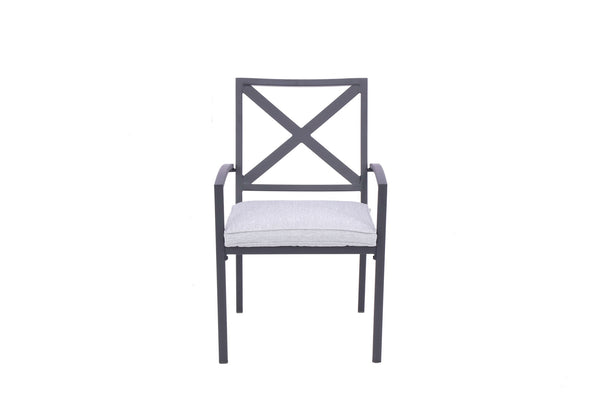 Homeroots Set Of Two Stylish Dark Gray Aluminum Stacking Dining Chairs With Light Gray Cushions For Outdoors  Aluminium 489550