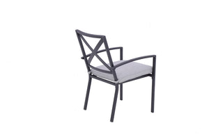 Homeroots Set Of Two Stylish Dark Gray Aluminum Stacking Dining Chairs With Light Gray Cushions For Outdoors  Aluminium 489550