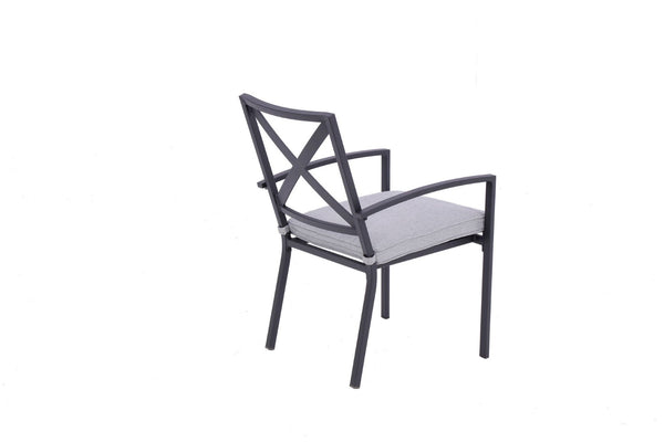 Homeroots Set Of Two Stylish Dark Gray Aluminum Stacking Dining Chairs With Light Gray Cushions For Outdoors  Aluminium 489550