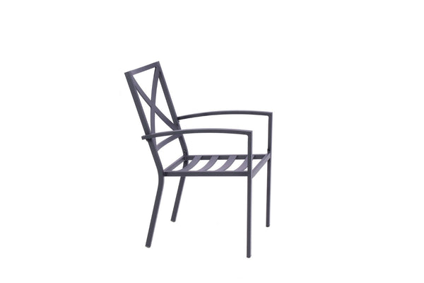 Homeroots Set Of Two Stylish Dark Gray Aluminum Stacking Dining Chairs With Light Gray Cushions For Outdoors  Aluminium 489550