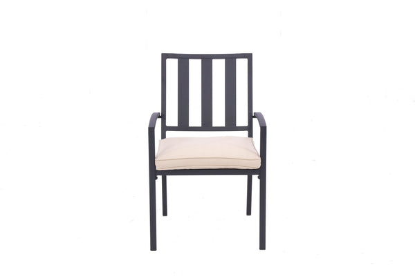 Homeroots Set Of Two Stylish Dark Gray Aluminum Outdoor Dining Chairs With Customizable Beige Cushions  Aluminium 489552