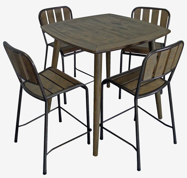 HomeRoots Five-Piece Solid Wood Dining Set with Slat-Back Chairs - Rustic Brown & Black Finish, Space-Saving! 489553